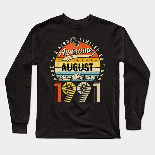 Awesome Since August 1991 Vintage 32nd Birthday Long Sleeve T-Shirt by Vintage White Rose Bouquets